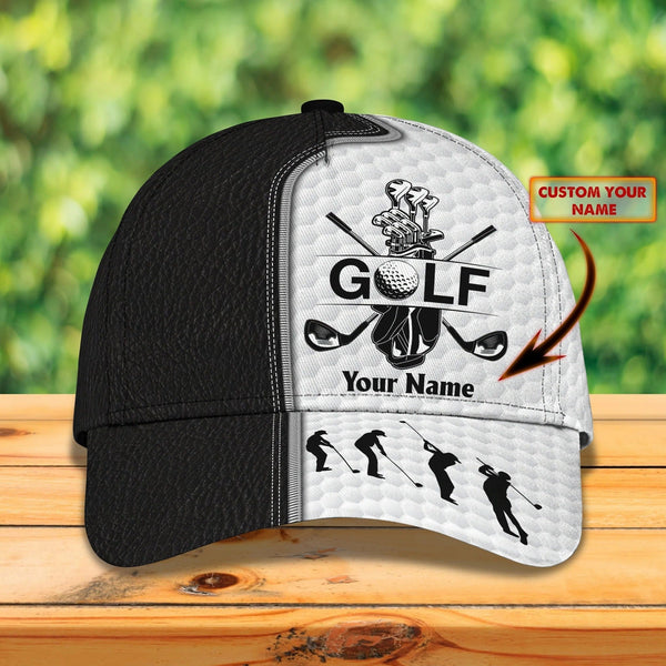 Maxcorners Golf Lover Black And White Customized Name All Over Printed Cap