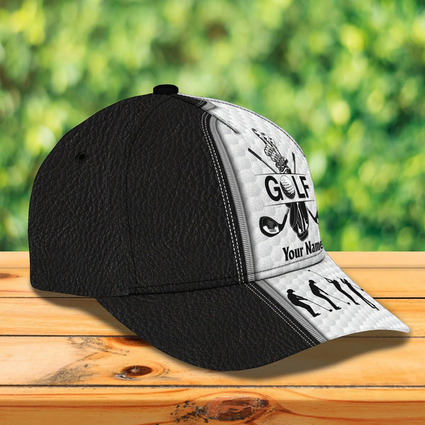 Maxcorners Golf Lover Black And White Customized Name All Over Printed Cap