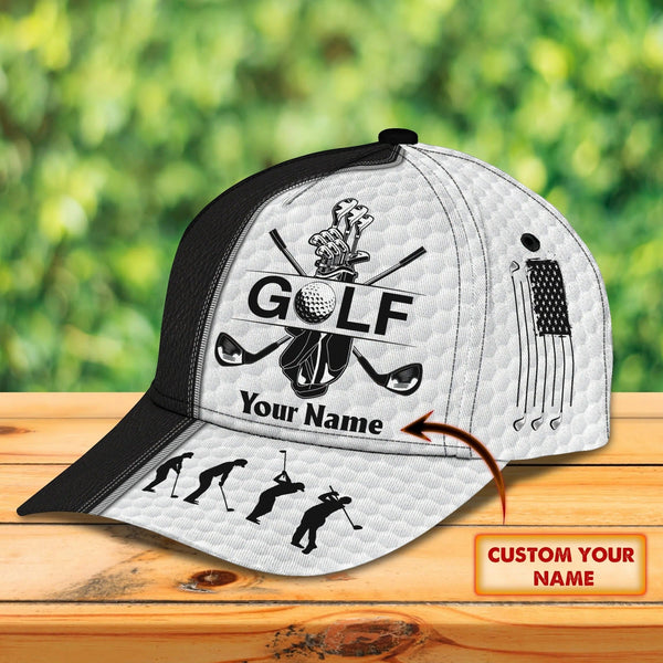 Maxcorners Golf Lover Black And White Customized Name All Over Printed Cap