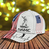 Maxcorners Golf White USA Flag Classic Customized Name All Over Printed Cap