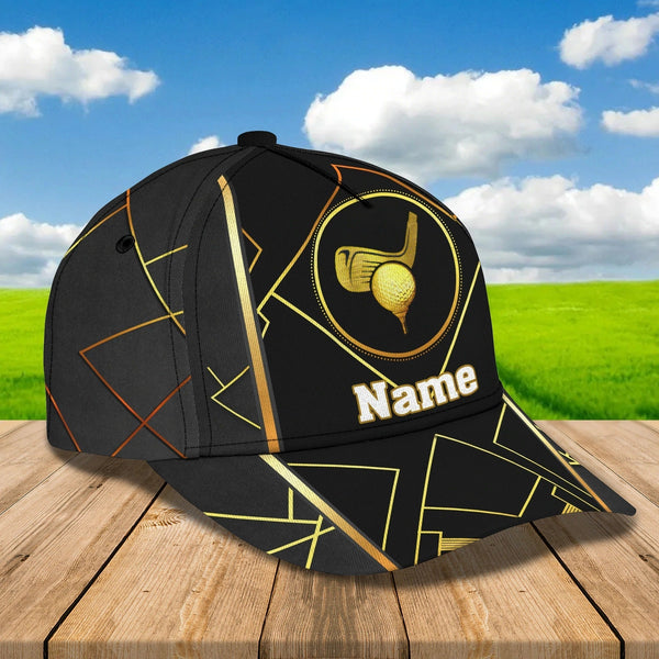 Maxcorners Golf Black Gold Customized Name All Over Printed Cap