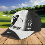 Maxcorners Golf Black And White Leather Classic Customized Name All Over Printed Cap