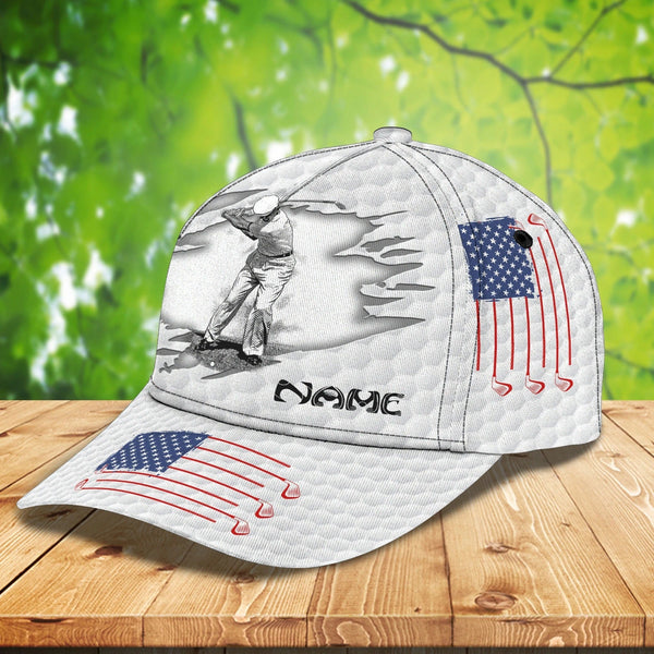 Maxcorners Golf Player White USA Flag Classic Customized Name All Over Printed Cap