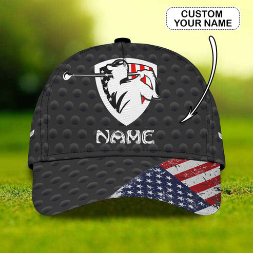 Maxcorners Golf Black USA Flag Classic Customized Name All Over Printed Cap