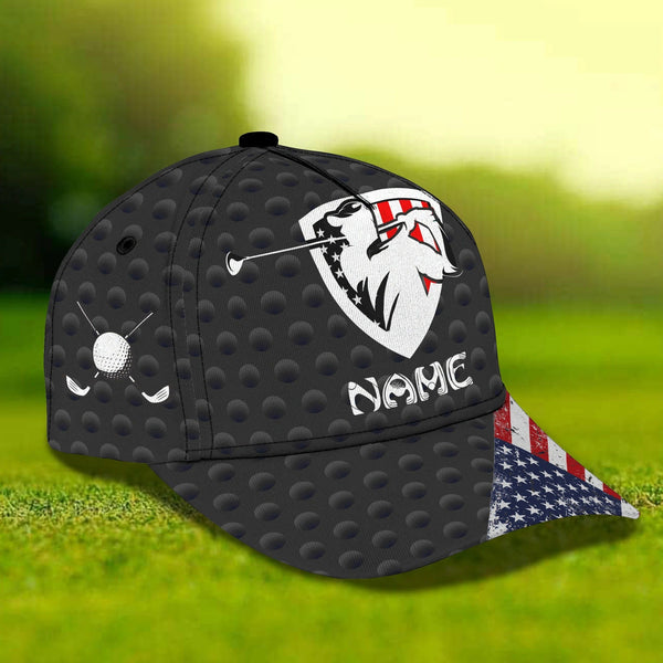 Maxcorners Golf Black USA Flag Classic Customized Name All Over Printed Cap