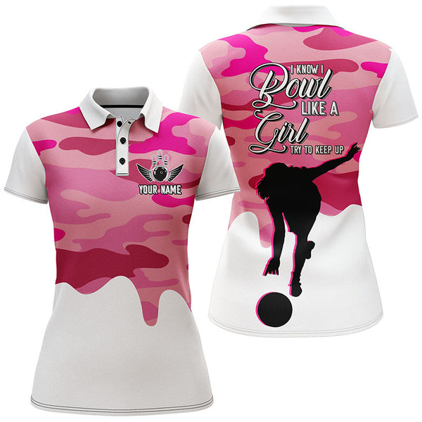 Maxcorners Bowling Pink Camo Pattern Personalized All Over Printed Shirt For Women