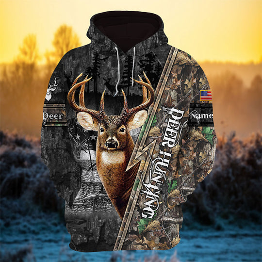 Maxcorners  Personalized Best American Flag Deer Hunting Hoodie