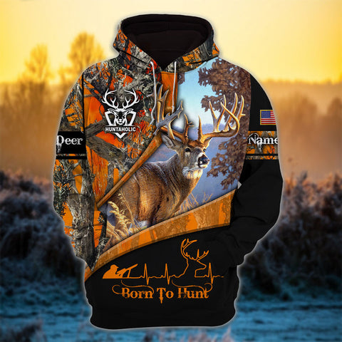 Max Corner Born To Hunt Heart Line Deer Hunting Pattern Personalized 3D Hoodie For Hunting Lover