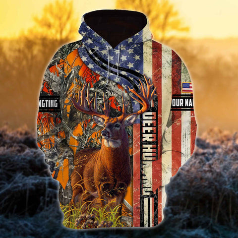 Max Corners Deer Hunting US Flag Vintage Pattern Style 1 Hunting Personalized 3D Hoodie