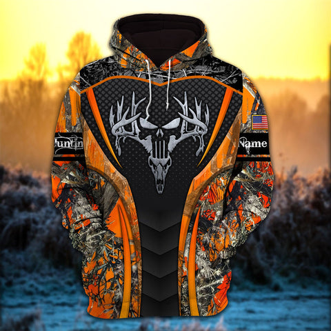 Max Corner Special Skull Logo Deer Hunting Gear Pattern Personalized 3D Hoodie For Hunting Lover
