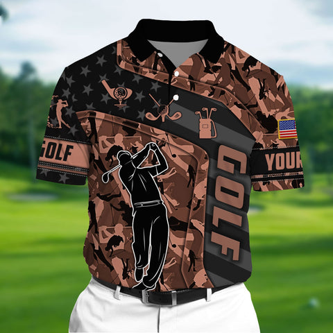 Max Corners Brown Pride Unique Love Golf 3D Polo Golf Pattern Multicolor Custom Name Polo