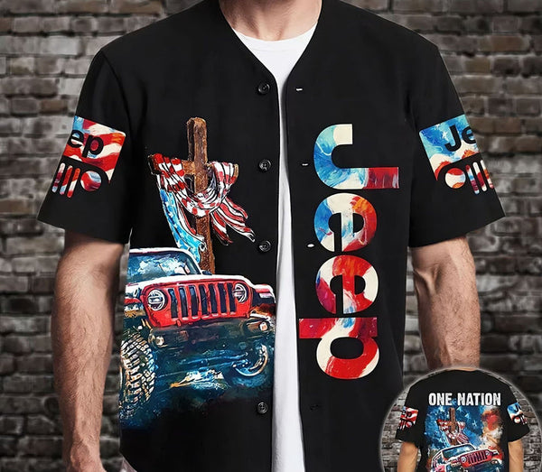 Maxcorners One Nation Under God Painting Jeep Jersey Shirt