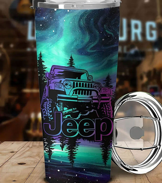 Maxcorners Jeep Painting Forest 3D Over Printed Tumbler