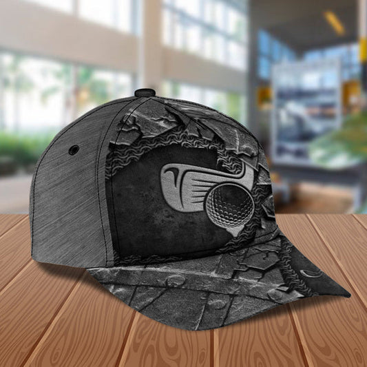 Maxcorners Golf Grey Broken Texture Graphic Customized Name All Over Printed Cap