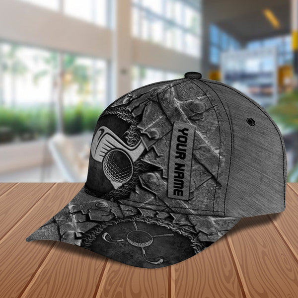 Maxcorners Golf Grey Broken Texture Graphic Customized Name All Over Printed Cap