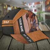 Maxcorners Golf Black And Brown Leather Classic Customized Name All Over Printed Cap