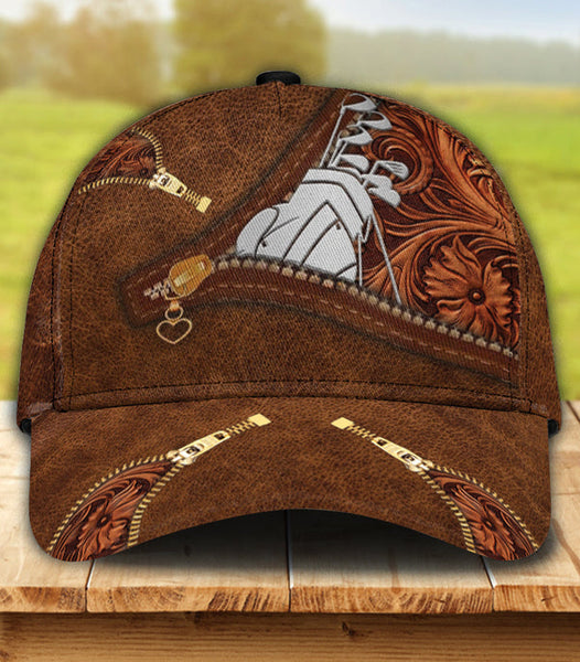 Maxcorners Golf Brown Flower Pattern Leather Customized Name All Over Printed Cap