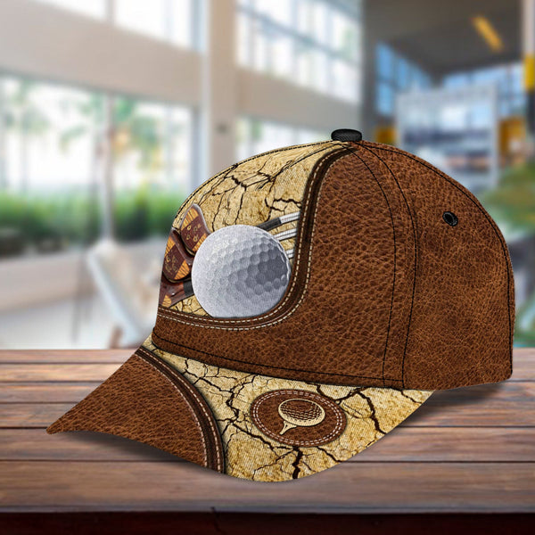 Maxcorners Golf Brown Leather Customized Name All Over Printed Cap