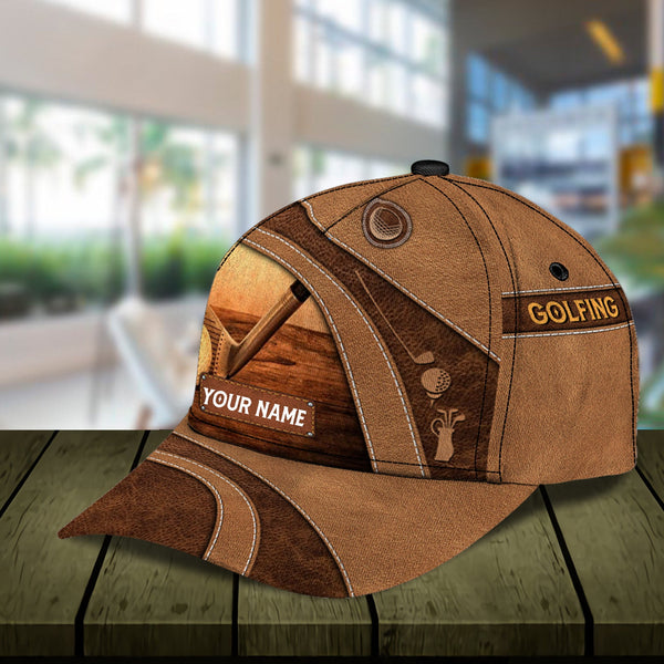 Maxcorners Golf Lover Brown Classic Customized Name All Over Printed Cap