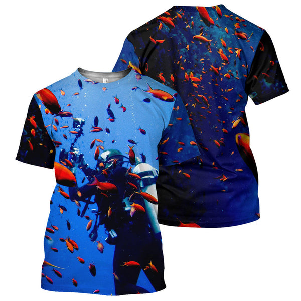 Maxcorners Scuba Diving Golden Fish All Over Printed Shirt