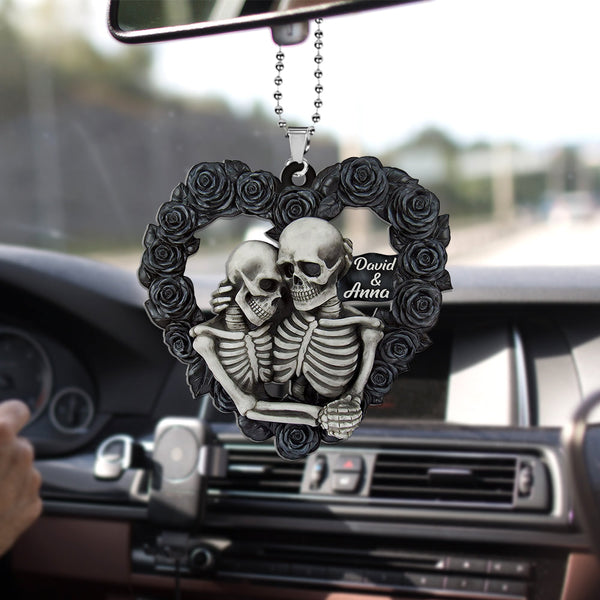 Maxcorners Personalized Skeleton Couple Black Rose Heart Shape - Ornament