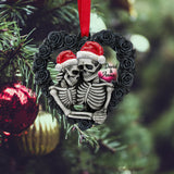 Maxcorners Personalized Black Rose Heart Shape Skeleton Couple Christmas - Ornament