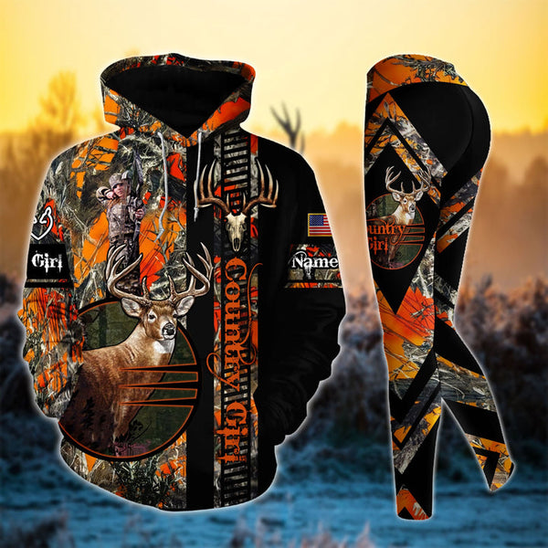 Max Corner Premium Deer Hunting Skull Pattern Country Girl Personalized 3D Style 4 Combo Hoodie & Legging Set