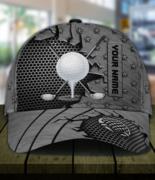 Maxcorners Golf Lover Grey Stars Pattern Customized Name All Over Printed Cap