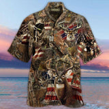 Maxcorners Deers Hunting U.S Flag All Printed 3D Hawaiian Shirt