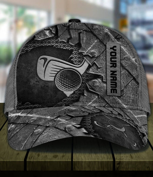 Maxcorners Golf Grey Broken Texture Graphic Customized Name All Over Printed Cap