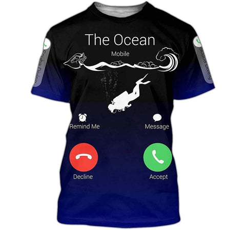 Maxcorners Scuba Diving The Ocean Is Calling Customized Name All Over Printed Shirt