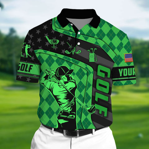 Max Corners Green Pride Unique Love Golf 3D Polo Argyle Pattern Multicolor Custom Name Polo