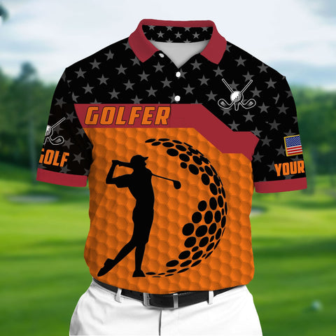 Max Corners Orange Pride The Unique Cool Art Golf, Golf Lovers 3D Polo Multicolored Custom Name Polo