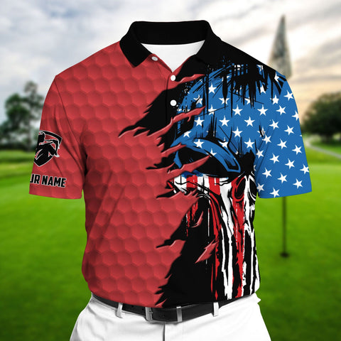 Max Corners Red Pride The Coolest American Skull, Golf Polo Shirts Multicolor Custom Name Polo