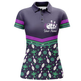 Maxcorners Purple Bowling Ball And Pins Pattern Customized Name All Over Printed Shirt For Women