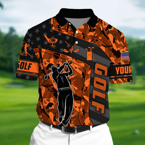 Max Corners Orange Pride Unique Love Golf 3D Polo Golf Pattern Multicolor Custom Name Polo