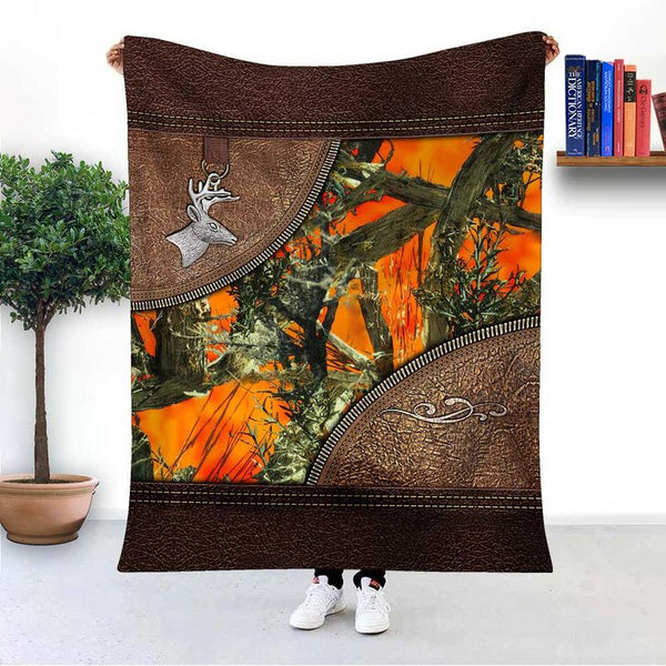 Maxcorners Personalized Deer Hunting Camo Imitation Leather Printing Custom Name - Blanket