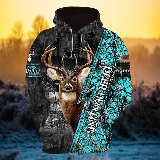 Maxcorners  Personalized Best American Flag Deer Hunting Hoodie