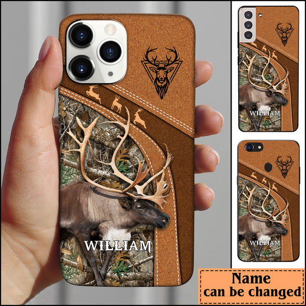 Maxcorners Leather Pattern Personalized Phone Reindeer - Samsung Phone Case