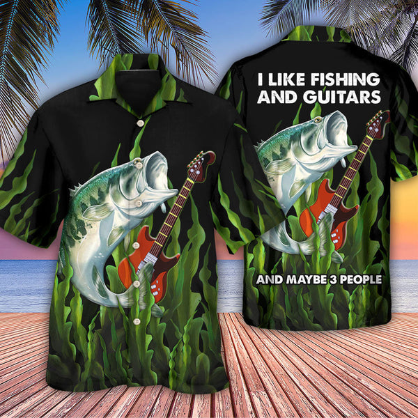 Maxcorners Fishing I Like Fishing And Guitars Hawaiian Shirt