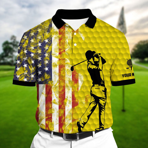 Max Corners Yellow Pride Premium Smoke US Flag Cool Golf Polo Shirts Multicolor Custom Name Polo
