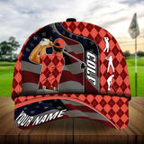 Maxcorners Golf Premium Argyle American Flag Personalized Name All Over Printed Cap