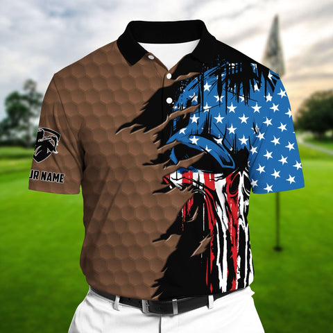 Max Corners Brown Pride The Coolest American Skull, Golf Polo Shirts Multicolor Custom Name Polo