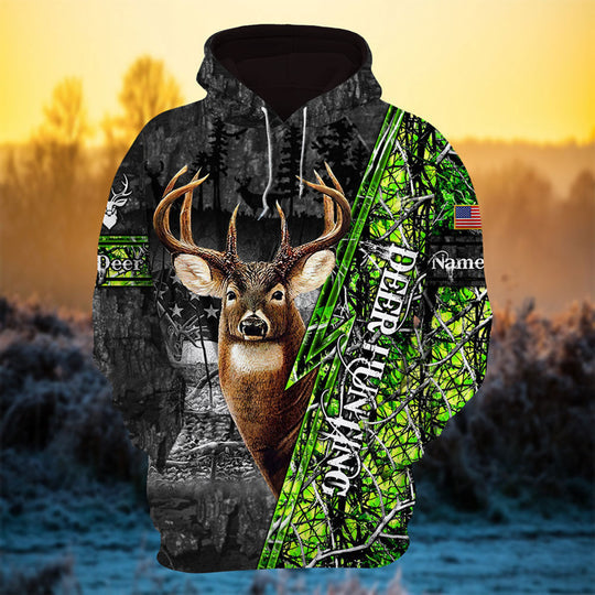 Maxcorners  Personalized Best American Flag Deer Hunting Hoodie