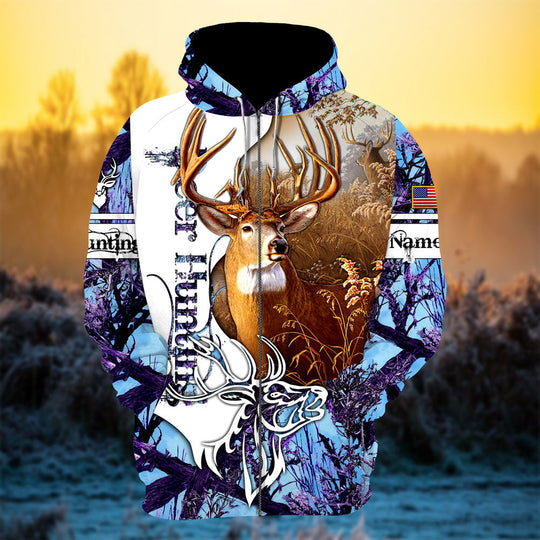 Maxcorners Personalized Hot Unique Deer Hunting 3D Zipper Hoodie