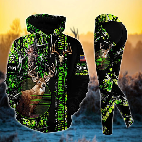 Max Corner Premium Deer Hunting Skull Pattern Country Girl Personalized 3D Style 9 Combo Hoodie & Legging Set