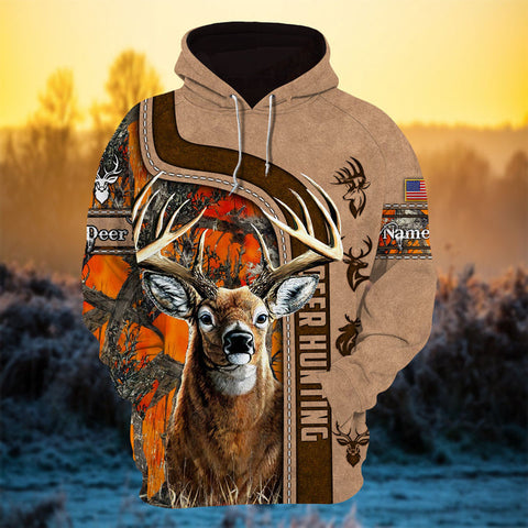 Max Corner Epic Art Deer Hunting Leather Pattern Pattern Personalized 3D Hoodie For Hunting Lover