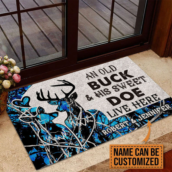 Maxcorners Premium Deer Couple Hunting Door Mat 3D Personalized - Blue