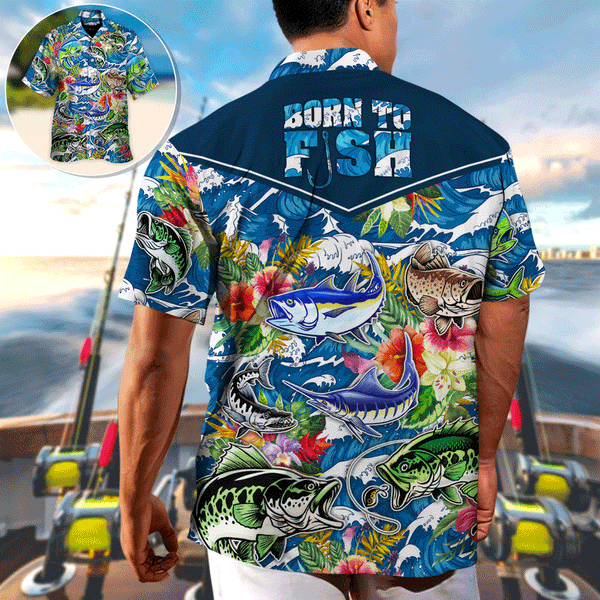 Maxcorners Fishing Hunting Born To Fish 2 Tropical Vibe Hawaiian Shirt