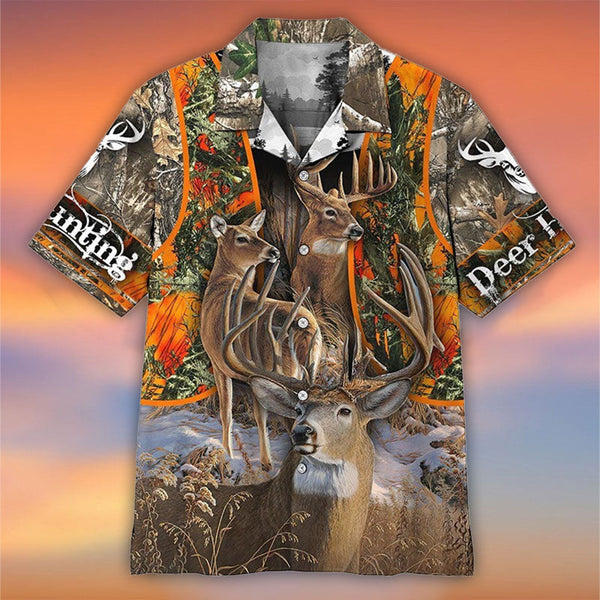 Maxcorners Deers Hunting Aloha All Printed 3D Hawaiian Shirt
